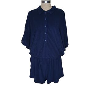 Offline by Aerie Navy Blue Terry Cloth Button-Up Romper Comfy Sz XXL NWT